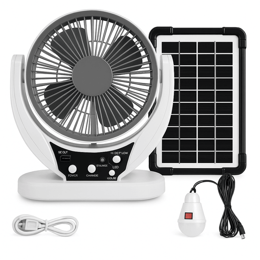 ECO Ventilador Recargable De Energía Solar + Bombilla Led