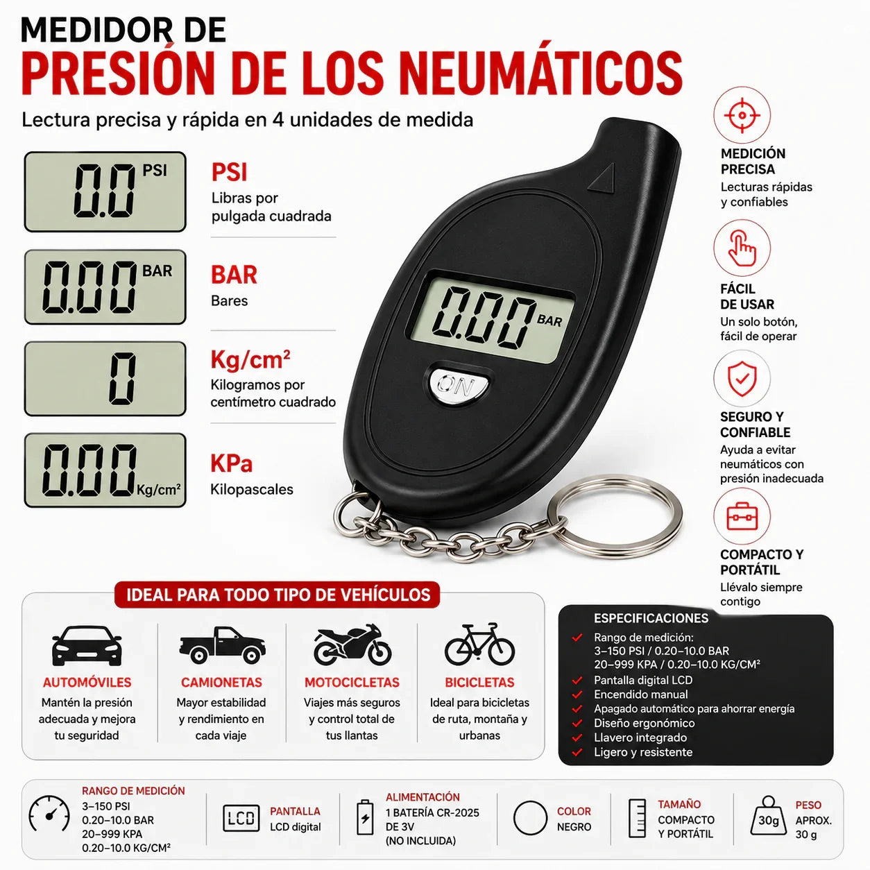TireGuard™ Medidor Digital de Presión