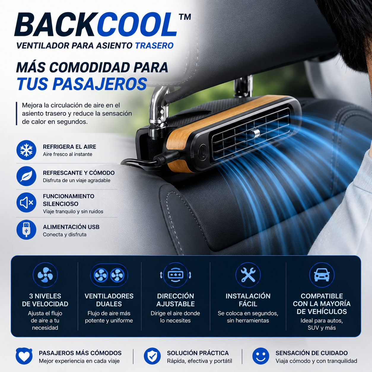 BackCool™  Ventilador para asiento trasero