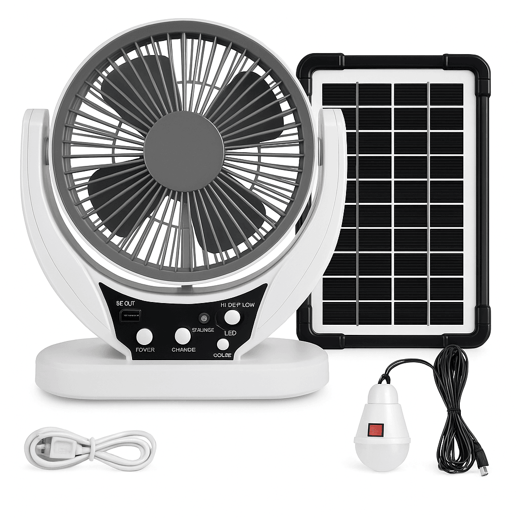 ECO Ventilador Recargable De Energía Solar + Bombilla Led - SportFree